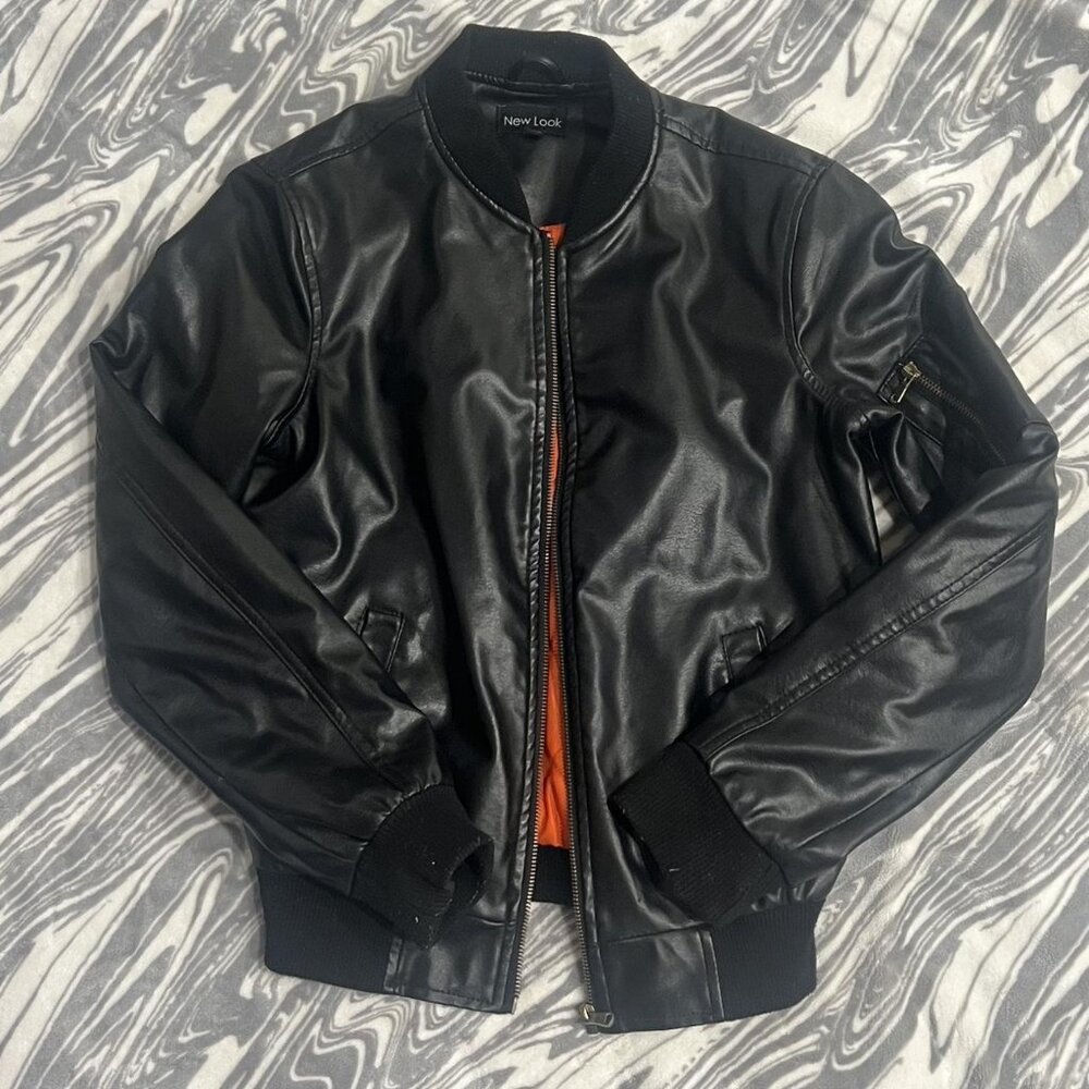 New Look Black Faux Leather Bomber Jacket